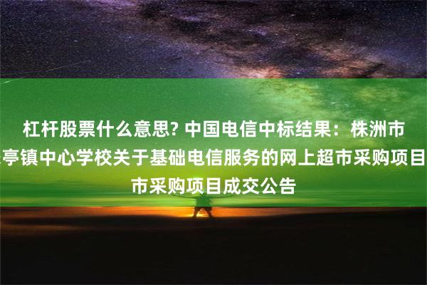 杠杆股票什么意思? 中国电信中标结果：株洲市渌口区朱亭镇中心学校关于基础电信服务的网上超市采购项目成交公告